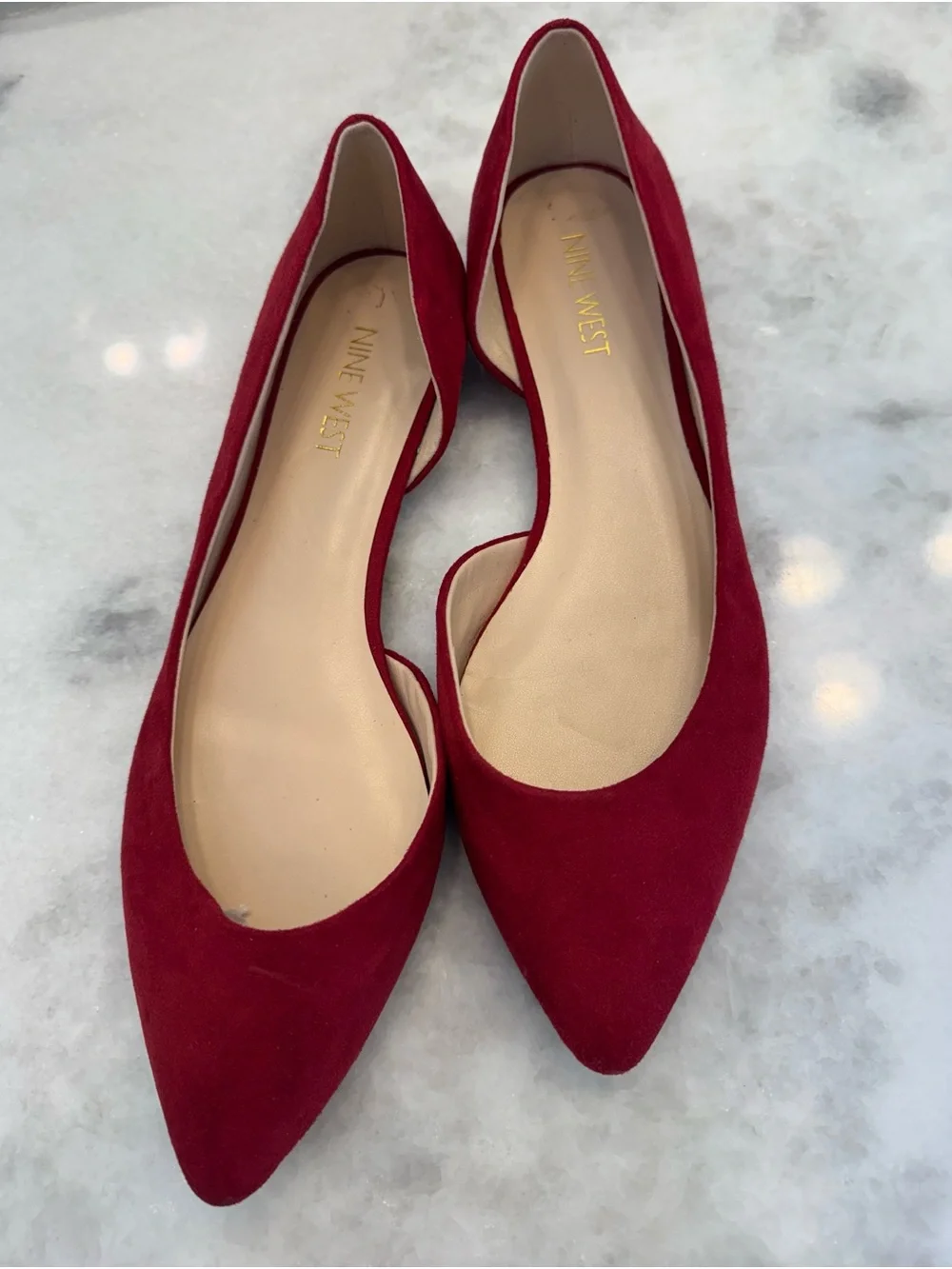 Nine West Red Suede Pointed-Toe D'Orsay Flats